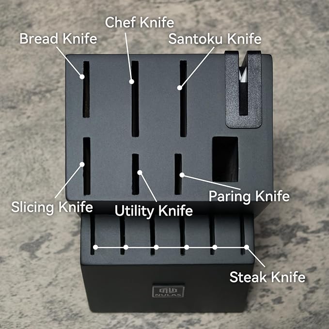 15-Piece Kitchen Knife Set with Block and Built-In Sharpener, Black | High-carbon stainless steel blades, nonstick coating, ergonomic handles and dishwasher-safe care