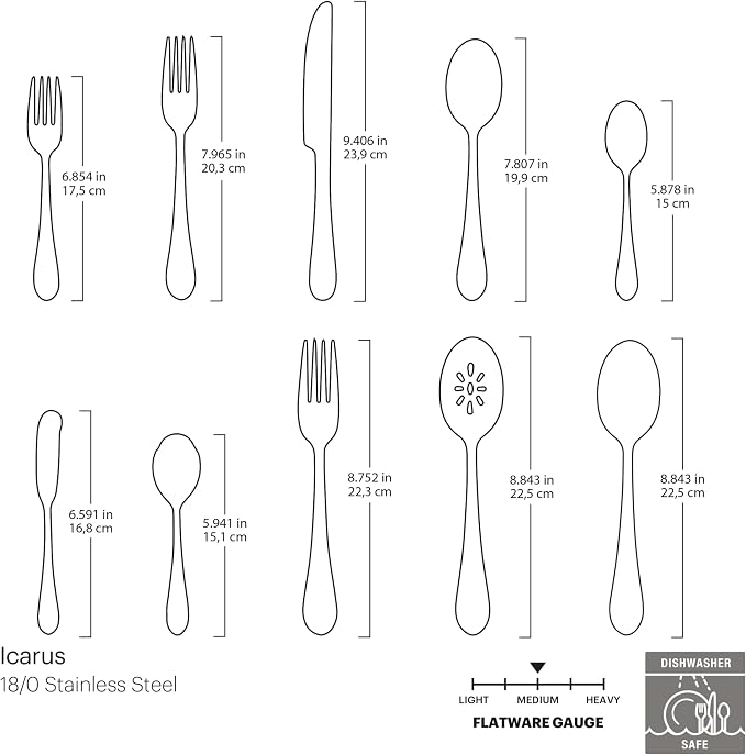 Oneida Icarus 45-Piece Flatware Set, Service for 8, Silver | mirror finish, dishwasher safe | includes serving spoons and utensil set | heavy duty, cutlery set for kitchen and dining