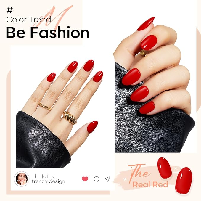 modelones Red Short Press on Nails Oval Fake Nails with Nail Glue | Adhesive Tabs, Nail File, Prep Pad, Manicure Stick, 32Pcs 16 Sizes, Women Girl Gift