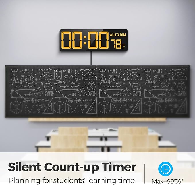 REACHER 16.5" Large Digital Wall Timer Clock with Countdown for Classroom | Auto dimmer, temperature, Remote Control, Colorful LED wall clock for teacher, school, home decor, kitchen, gym, living room