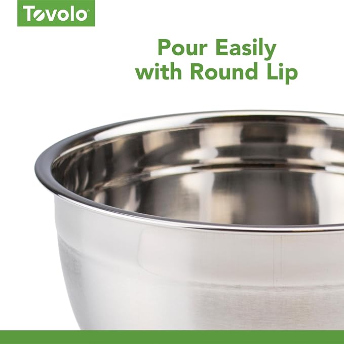 Tovolo Large Stainless Steel Mixing Bowl 5 Quart Metal Mixing Bowl for Baking Kitchen Prep with Easy Pour Rounded Lip, Dishwasher Safe Deep Metal Bowl Design for Salads, Popcorn, Kneading Bread Dough