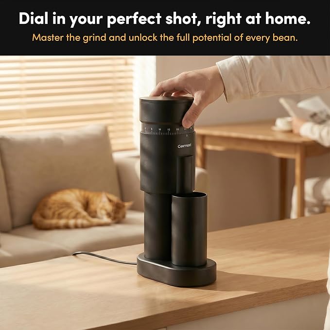 Burr Coffee Grinder,Wirsh Geimori GU63 Electric Single Dose Grinder with 63mm Conical Burr,Stepless Adjustment for Espresso&Pour Over,110 RPM Cold Grind, Low Retention Grinder with Magnetic Dosing Cup
