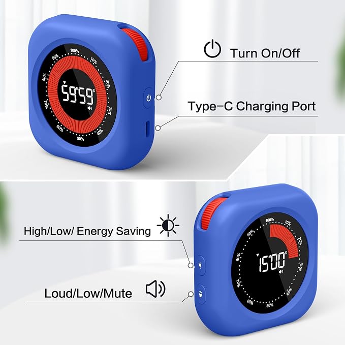 Visual Timer for Classroom Rechargeable, 10-Hour Digital Timers with Visual Time Bars Design, 3 Brightness/3 Volume Adjustable Magnetic Timer, Countdown/up Timer for Study Game Gym Kitchen Office