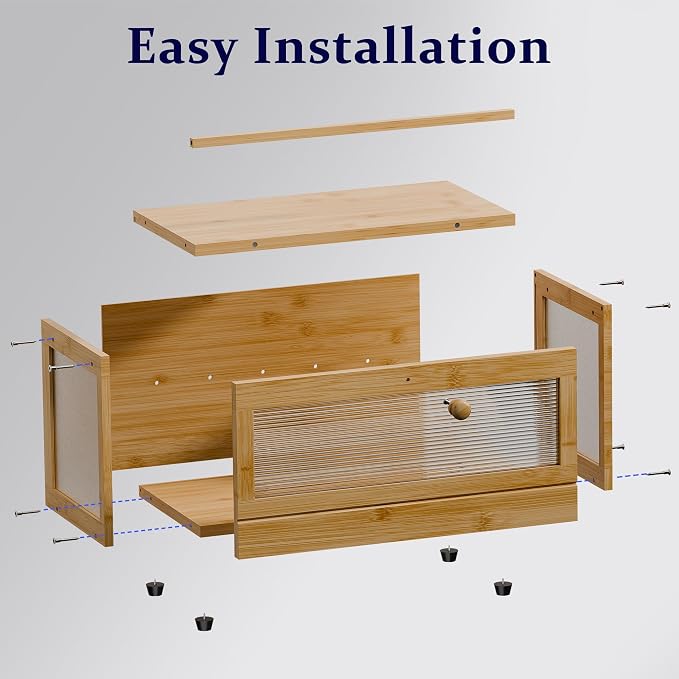 Stackable Bread Box for Kitchen Countertop, 2 Tier Bamboo Bread Storage Container Holder Bin for Baked Goods Snacks Farmhouse Breadbox with Acrylic Window for Pantry Cabinet Cupboard, Natural