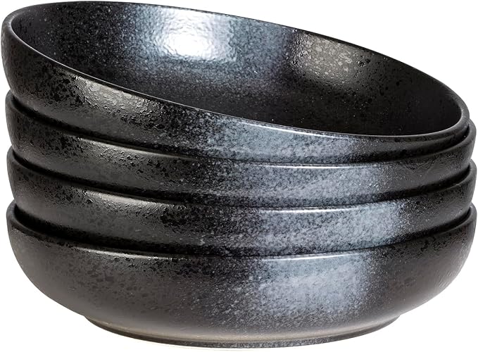 S&Q'S CERAMICS Large Serving Bowls Set of 4, 60 ounce Large Salad Bowls, 10'' Ceramic Wide Shallow Bowl Plates, Pasta Serving Dishes for Fruit, Microwave Safe(Black and Grey) (TSW2021)