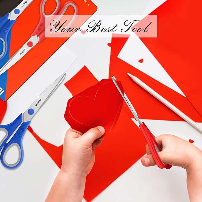iBayam 8.5" Household Scissors All Purpose 3 Pack, Red Black Blue Scissors | Ultra Sharp 2.5mm Thick Blade Shears Comfort-Grip for Office Desk Sewing Fabric Home Craft School Supplies, Right/Left Handed