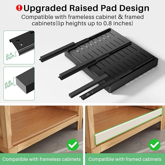 Kitstorack Pull out Cabinet Organizer, Expandable(12"-20") Heavy Duty Slide out Drawer Fixed with Adhesive Nano Film for Pots, Roll out Shelf Storage for Kitchen Base Cabinet Organization