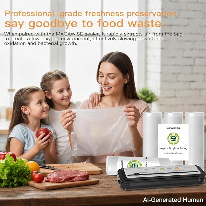 MEGAWISE Vacuum Sealer Bags Replacement for the MEGAWISE Vacuum Sealer Machine, 8 x 21.6-inch BPA-Free Food Storage Bags, for Sous Vide and Meal Prep