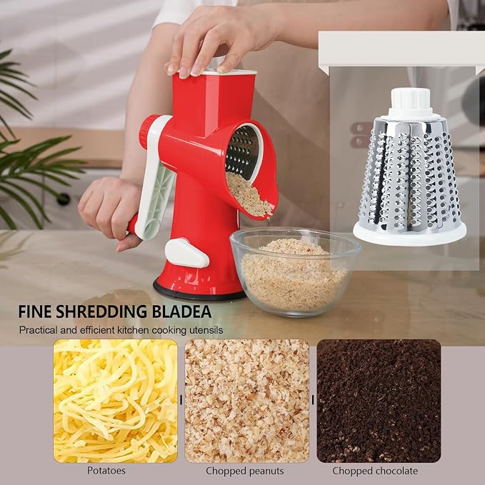 Rotary Cheese Grater with Handle-Versatile Cheese Grater | Non Slip Suction Base,Cheese Shredder&Food Slicer for Cheese,Carrots,Cucumbers,Nuts Compact&Easy Clean Kitchen Kitchen Tool