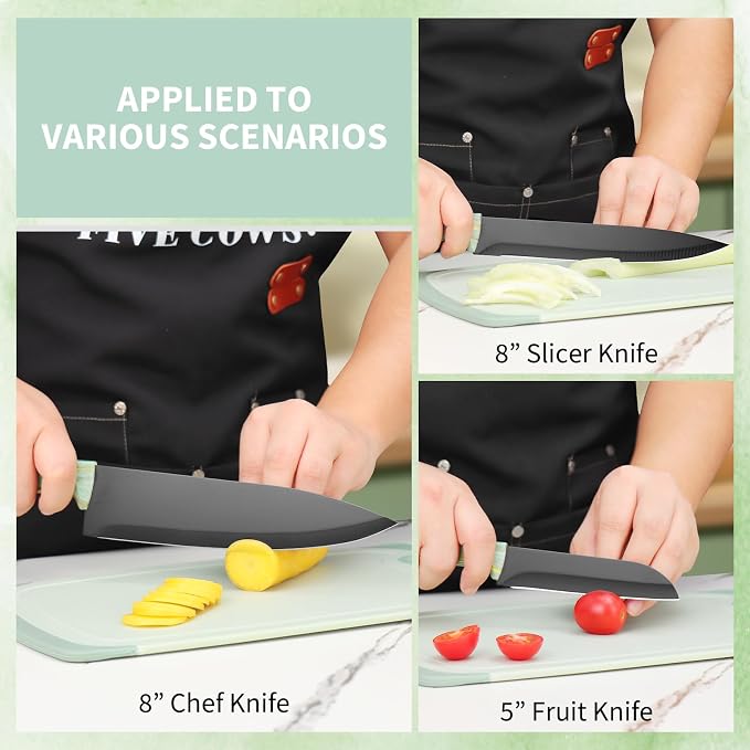 16-Piece Kitchen Knife Block Set with Cutting Board - German Stainless Steel Knives, Built-In Sharpener, Dishwasher Safe, Anti-Slip Handle - All-in-One Cutlery Set for Home/Kitchen (Cyan)