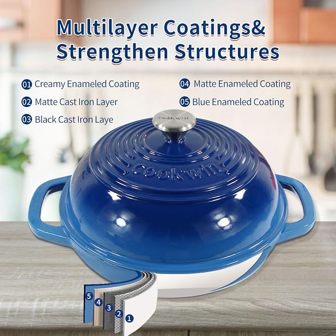 Enameled Cast Iron Dutch Oven for Bread Sourdough Baking, 6 Quart Bread Loaf Pan with Lid for Stews, Roasts, Blue