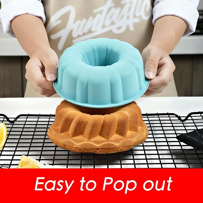 SOV silicone cake pan, silicone Cake Molds, Bakeware Non Stick 10 inch Pan for Jello,Gelatin,cake, Silicone Baking Molds for Cakes, Round Baking Pan (blue+2 packs)
