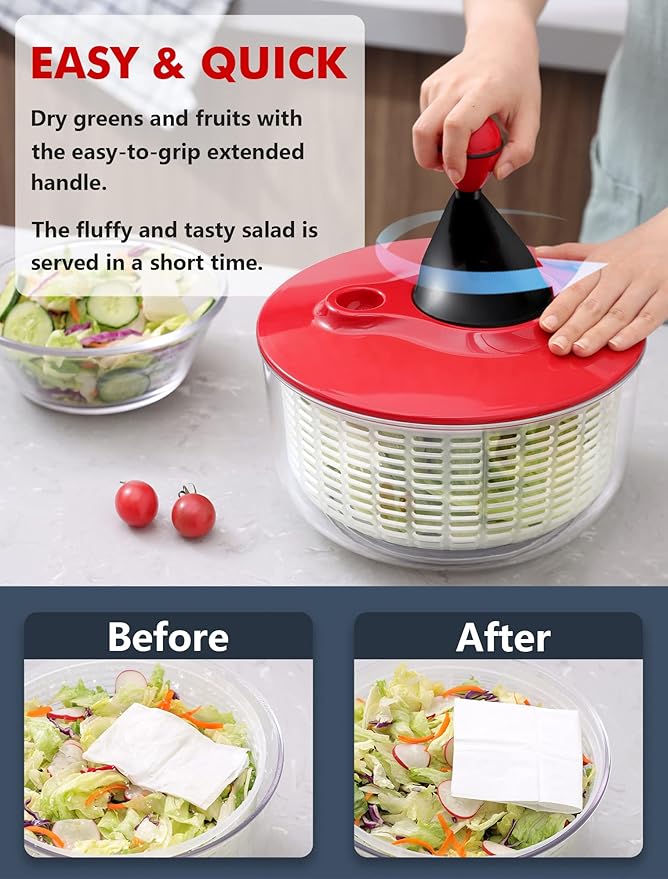 Geedel Large Salad Spinner, 4.5QT Lettuce Dryer for Greens, Fruits, Veggies | Lettuce Spinner with Enhanced Ergonomic Crank, Fast Drying, Sturdy Bowl, 360° Non-Slip Silicone Base, No BPA, Dishwasher safe