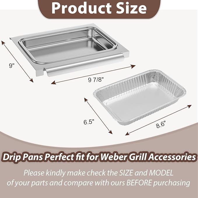 67047 Catch Pan with 15-Pack Aluminum Pan Liners for Weber Spirit/Genesis | 83156 6415 Grease Drip Tray Liners Parts for Weber Spirit I&II 200/300, for Weber Genesis I&II LX 200/300, Weber Traveler