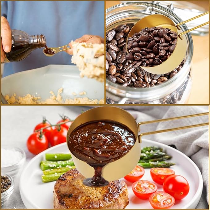 8pcs Measuring Cups and Spoons Set, Stainless Steel Measuring Cup Coffee Spoon Kitchen Gadgets, Stackable Measurin-g Cup Cooking Baking Accessories, Easy To Read(COLOR:gold)