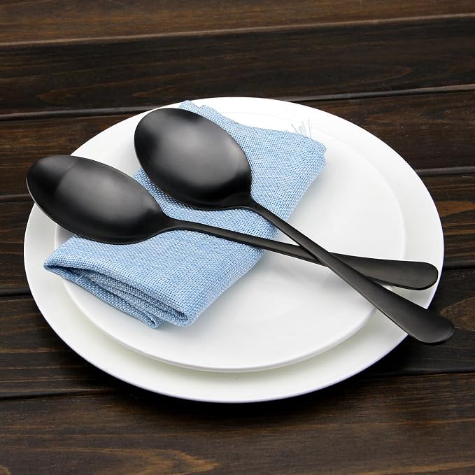 Large Serving Spoons, Matte Black Stainless Steel Serving Spoon 2 Pcs | 9.8Inch-Catering Spoons Solid Serving Utensils Big Serving Utensil for Buffet, Parties, Catering
