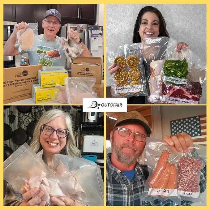 OutOfAir 100 Vacuum Sealer Bags: 4" x 6" Pre Cut Bags - Works with FoodSaver & Other Machines - 33% Thicker BPA Free, 4 Mil Commercial Grade, 4 x 6 inches