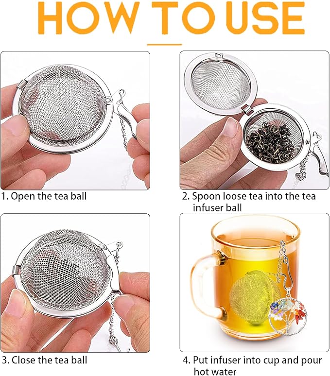 TeaSanavie 7 Chakra Healing Crystal Tea Infuser Set - Reiki Quartz Gemstone Wire Wrapped Crescent Moon & Tree of Life Pendants, Stainless Steel Loose Leaf Tea Steeper