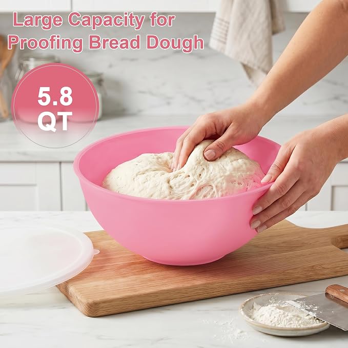 BoxedHome BPA Free Plastic Round Mixing Bowl with Lids, 12 Pack Nesting Bowls with Lids Set, Microwave and Dishwasher Safe Prep & Serving Bowls Great for Mixing, Baking, Serving (Pink, 12pcs)