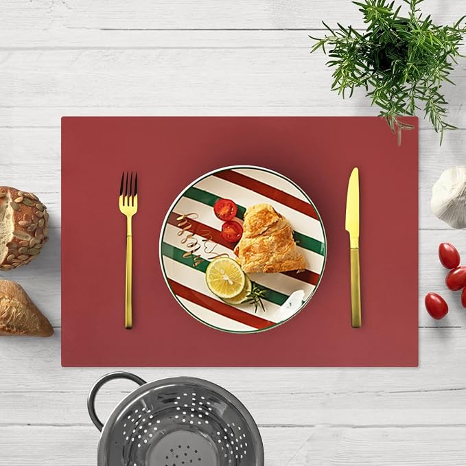 IYYI Silicone Placemats, Dining Placemats Set of 4, Waterproof Placemats for Kids, Non-Slip Silicone Mats for Dinner Table, Heat Resistant & Dishwasher Safe (Wine Red, 17.6" ×12.5")