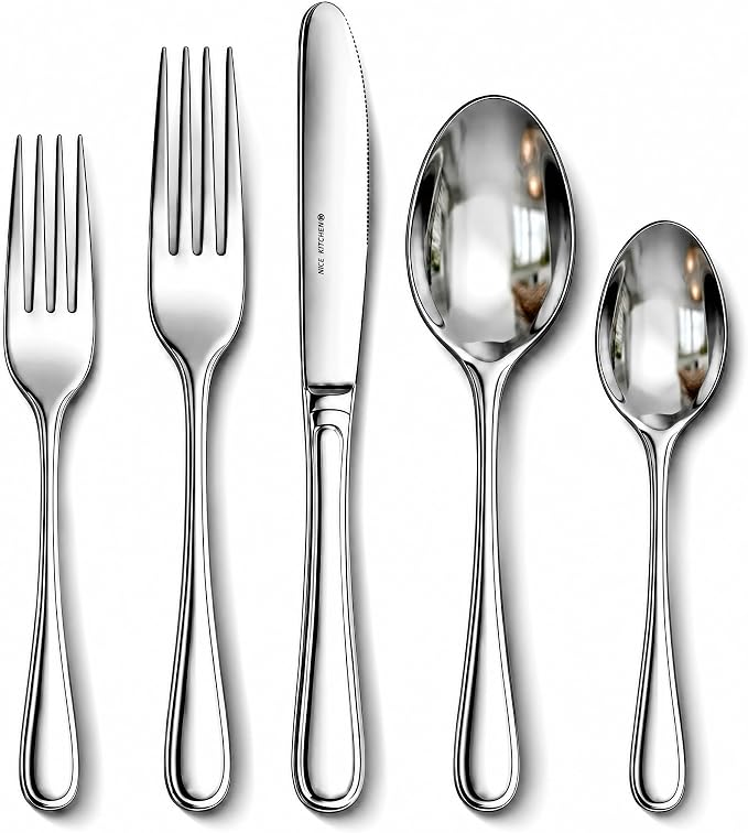 NICE KITCHEN Silverware Set for 12,60 Piece Heavy Duty Cutlery Set | Mirror Polished Stainless Steel Flatware Set,Dishwasher Safe Utensil Set with Knives Forks Spoons,Luster Series