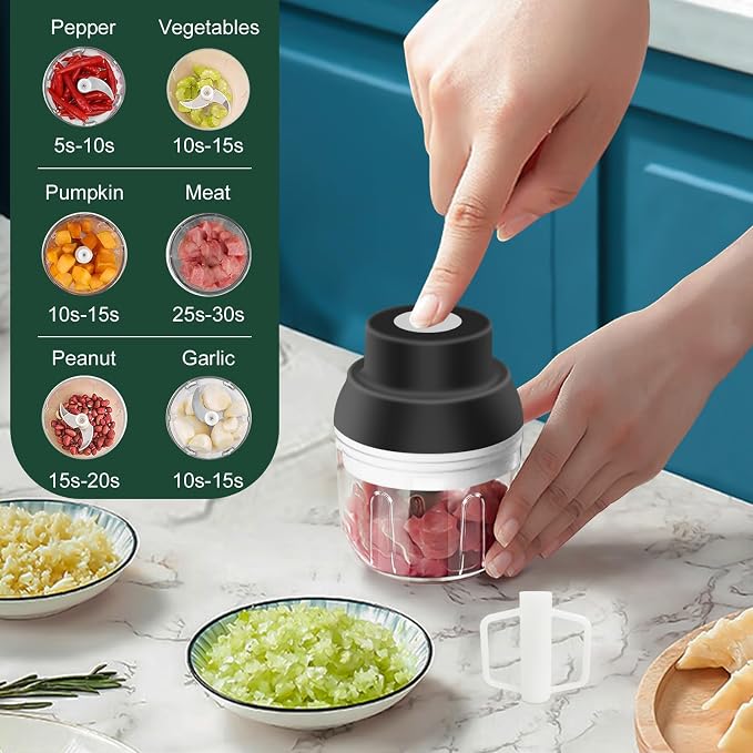 Electric Garlic Chopper, 250ML Garlic Mincer with Egg Beater | Mini Portable Vegetable Chopper, Onion Grinder Masher, USB Small Food Processor for Veggie, Garlic, Ginger, Chili(Black)