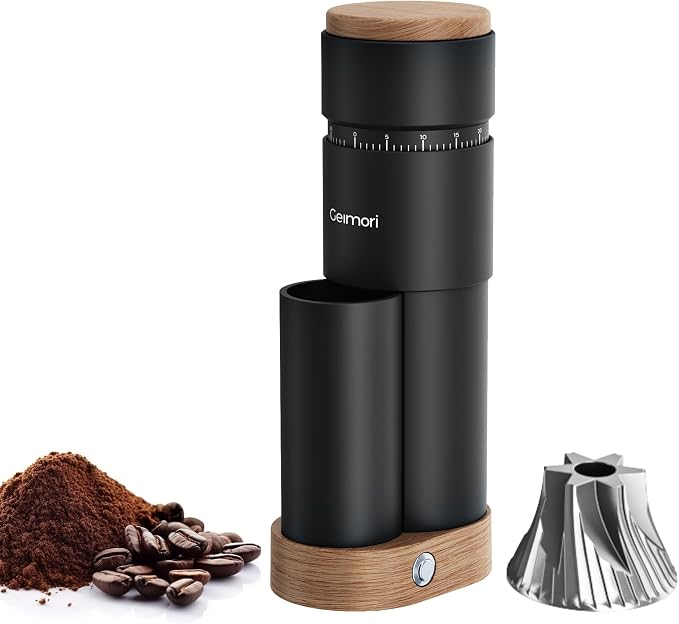Burr Coffee Grinder,Wirsh Portable Electric Grinder Geimori T38 Plus,Espresso Grinder with Conical Burr,Stepless Grind Settings from Fine to Coarse for Espresso,Drip,French Press,Home&Travel Use