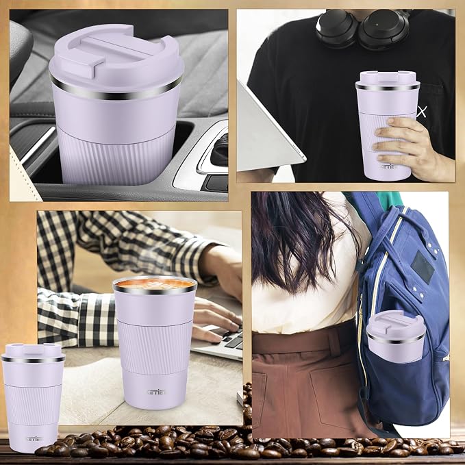 KETIEE Travel Mug 12oz: Insulated Coffee Mug with Leakproof Lid, Travel Coffee Mug Vacuum Stainless Steel Double Walled Reusable Coffee Cup for Hot and Iced Coffee Tea Water (Purple)