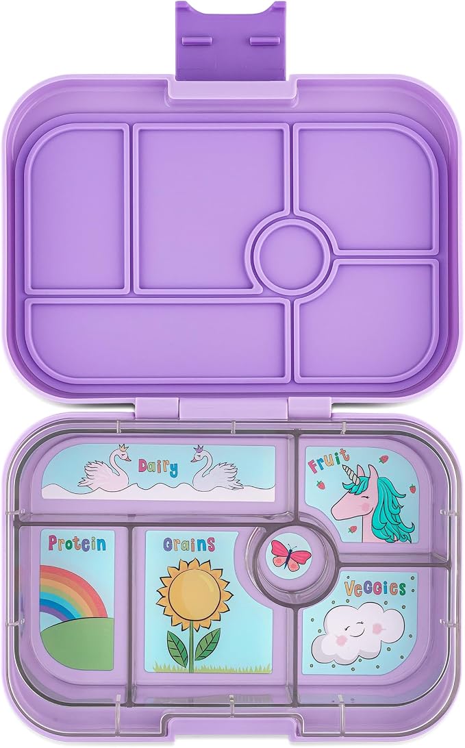 Yumbox Original Leakproof Bento Lunch Box - Lavande Purple Unicorn | 5 Compartments + built-in Dip Well, Lightweight, Compact, Easy Open Latch, Kid-Friendly