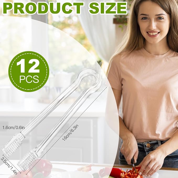 Ninsula 12 PCS Plastic Serving Tongs, 6.3 Inches Disposable Clear Tongs, Kitchen Small Serving Utensil Tongs for Party Catering Buffet Bakery Salad Cookies Ice