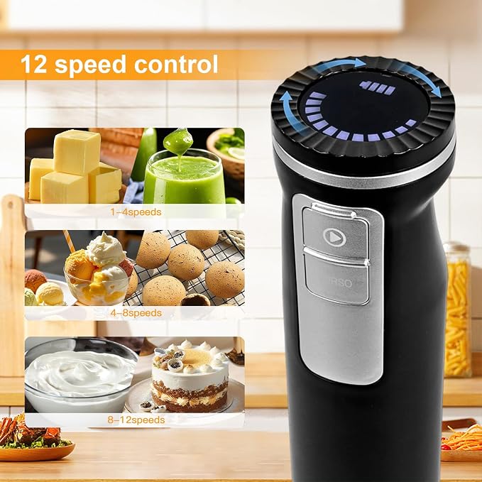 Hand Mixer, 6-in-1 Multifunctional Electric Handheld Immersion Blender Bundle and Whisk, Milk Frother, Food Chopper
