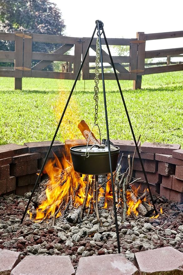Lodge Campfire Cooking Tripod - Adjustable chain - 40 to 60 Inch Steel Cooking Tripod for Campfire - Adjustable