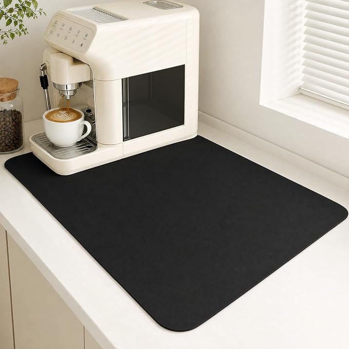 Coffee Mat Dish Drying,Non-Slip Easy Clean Sink Mat,Heat-resistant ,Fit Under Coffee Maker, Espresso Machine, Pot, Dish Rack (black, 20"x30")