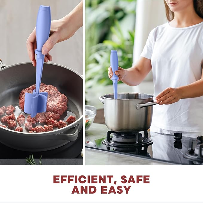 2Pack Meat Chopper Upgrade Hamburger Smasher, Masher for Ground Beef | Heat Resistant, Food-Grade Nylon, for Ground Turkey/Chicken and More, Non Stick Mix Grinder, Dishwasher Safe, Purple