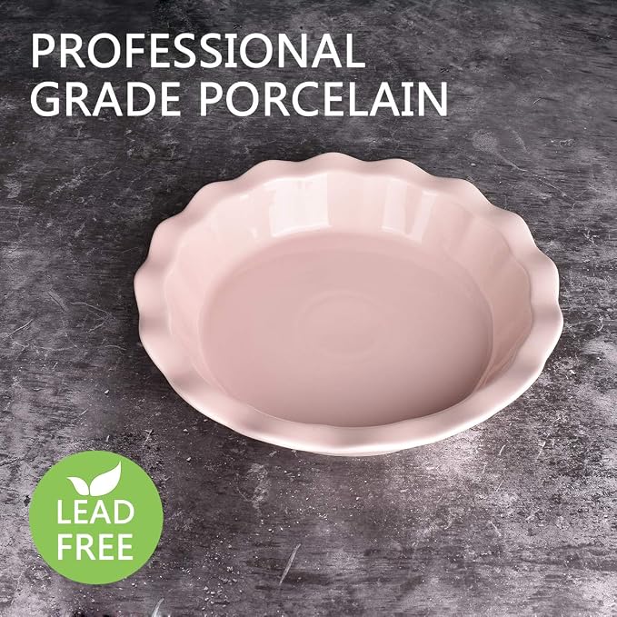 Ceramic Pie Pan, 9 Inches Pie Dish, 50 oz, Pie Plate for Baking, Microwave, Oven Safe and Dishwasher safe (Pink, 9 inches)