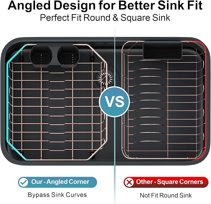 Small in Sink Dish Drying Rack - Stainless Steel for RV Kitchen | Compact Design for Apartments, Angled Corners Fit Square & Round Sinks, Utensil Holder, Cup Hooks, 1-2 Person, 11.6" x 13.4"
