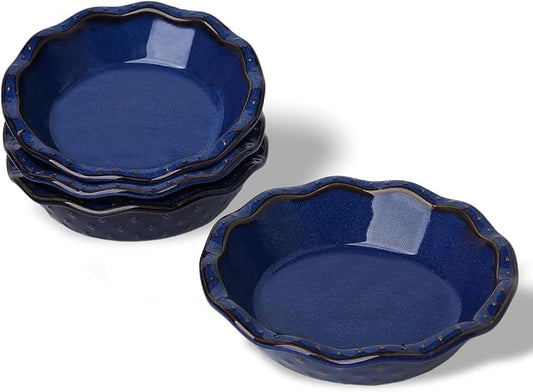 Ceramic Pie Pans Set of 4, 5.8 Inch Deep Dish Pie Plates (Vintage Blue) | Even Heat Distribution, Perfect Individual Servings, Easy Release, Durable Design, Oven Safe, Dishwasher Safe