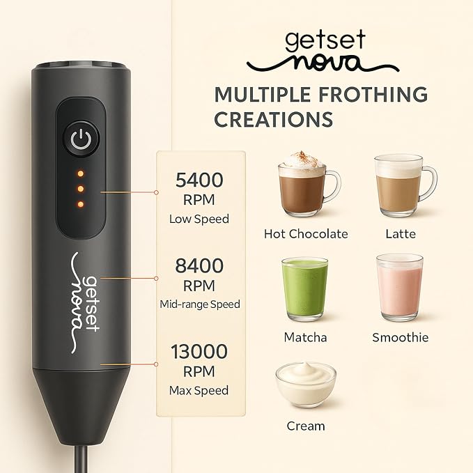 Nova Rechargeable Milk Frother & Coffee Whisker with Dual Spring Tech | 1 Year Replacement Warranty (MILK FROTHER)