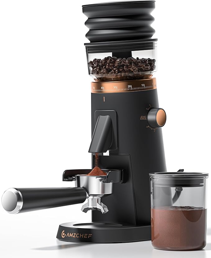 AMZCHEF 75-Setting Single Dose Coffee Grinder, 40mm Burr, <0.2g Retention | Anti-Static, Quiet DC Motor, 5-60s Timer, Magnetic Outlet, Vacuum Storage, LED Light, Espresso, Pour-Over & French Press