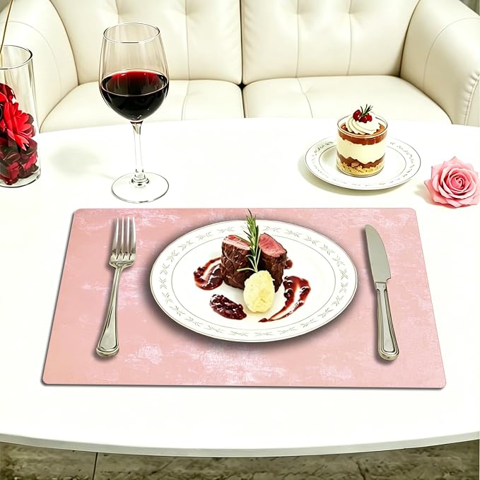 Faux Leather Placemats Set of 4, 11.8"x17.7", Rose Pink | Reversible Table Mats, Waterproof, Stain & Heat Resistant, Easy Clean for Dining, Gatherings, Outdoor