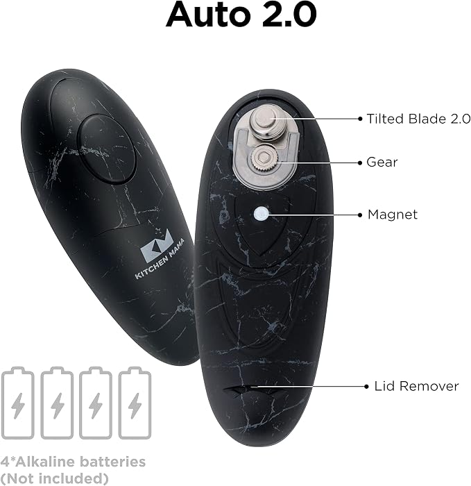 Kitchen Mama Auto 2.0 Electric Can Opener, Marble Black | Refined Blade, Automatic Hands Free, Smooth Edge, Food-Safe, Battery Operated