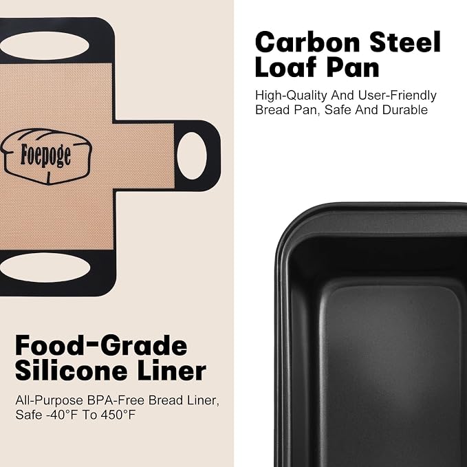 Loaf Pan with Liners Set: Nonstick 9 x 5 Inch Bread Pan for Homemade Baking | 2-Pack for Homemade Oven Baking - Rectangular Baking Tray for Kitchen Home Baker Make Sourdough Banana Sandwich 9x5 Brioche