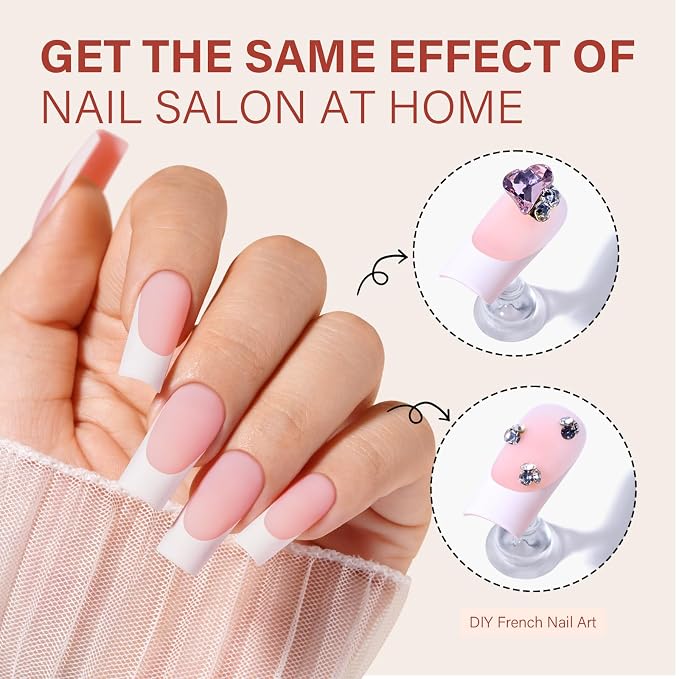 AILLSA French Tip Nails Press On Nails 5 Colors For Nail Art DIY Extension | French Tip Press On Nails Long Square No Need to File 3 in 1 Acrylic False Nails Gifts For Women 15 Sizes 150 Pcs