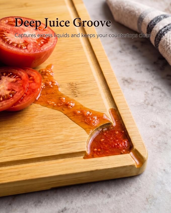 Cutting Board for Kitchen,Wooden Cutting Boards for Meal Prep,18" x 12" XL Carbonized Bamboo Cutting Board for Small Kitchen,Apartment,Meat,Vegetables,Fruit and Daily Cooking