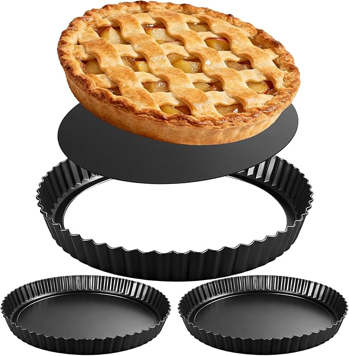 2 Pack 9 Inch Tart Pan Removable Bottom Non Stick Carbon Steel Pie Pan | Fluted Edges Tart Pans for Fruit Tarts Quiches & Pies - Round Baking Mold Bakeware for Homemade Desserts