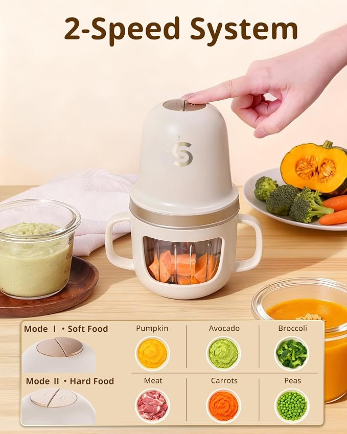 SosekiBaby Solo Baby Food Maker Glass Puree Blender & Mini Food Processor | 316L Stainless Steel Blades, 2-Speed Control | BPA-Free 10oz Homemade Baby Food Grinder for Fruit, Vegetable & Meat, Ivory
