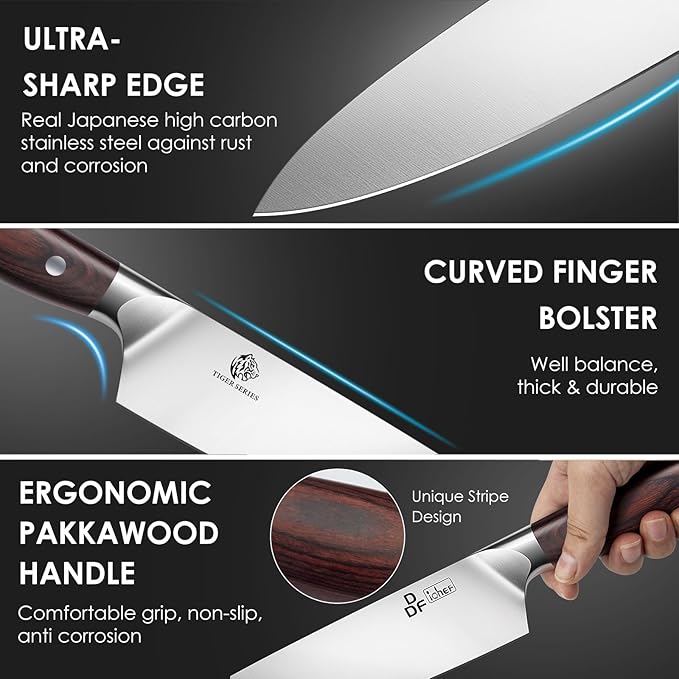 16-Piece Kitchen Knife Set, High-Carbon Stainless Steel, Pakkawood Handles | Ultra-Sharp Knife Block Set with Ergonomic Full-Tang Handles, Professional Knife Set with Block and Sharpener for Gifting