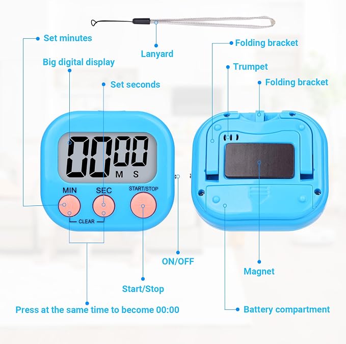 Mwellewm 6 Packs Digital Timers for Classroom Kitchen Timer Small Magnetic Countdown Stopwatch for Cooking Mini Loud Alarm Stop for Kitchen Study Work Baking Sports Games Office Timer Clock
