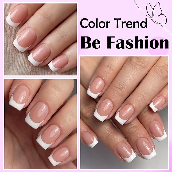 240pc White French Tip Press on Nails Short Square Acrylic Nail, Coffee Press ons Fake Nails with Glue, 12 Sizes Glue on Nails Short Press on Nail Round Square Artificial Stick on Nail for Women