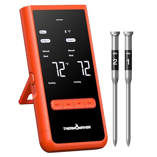 ThermoMaven Smart WiFi Wireless Meat Thermometer for Grilling with 2 Probes | Standalone Base, 6 Sensors, NIST Certified Accurate to ±0.5℉, 1000ft Wireless Connection, for BBQ/Smoke/Oven